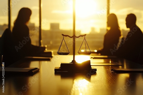 Scales of Justice: Silhouette of Lawyers at Sunset