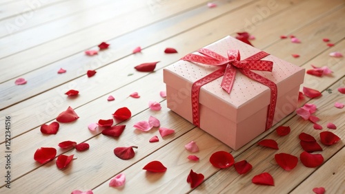 Pink Gift Box with Rose Petals, Perfect for Valentine's Day