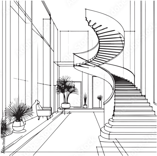Hand drawn staircases, interior design element. Sketch
