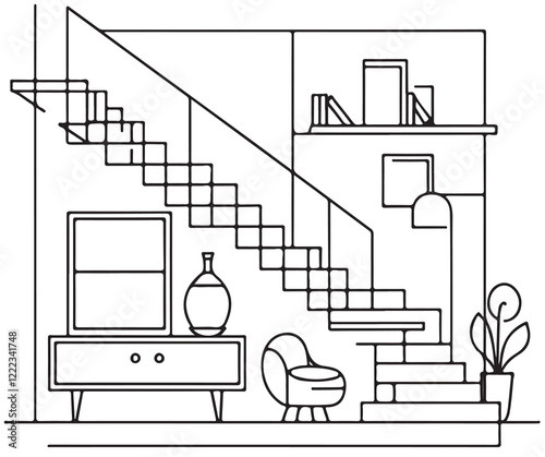 Hand drawn staircases, interior design element. Sketch