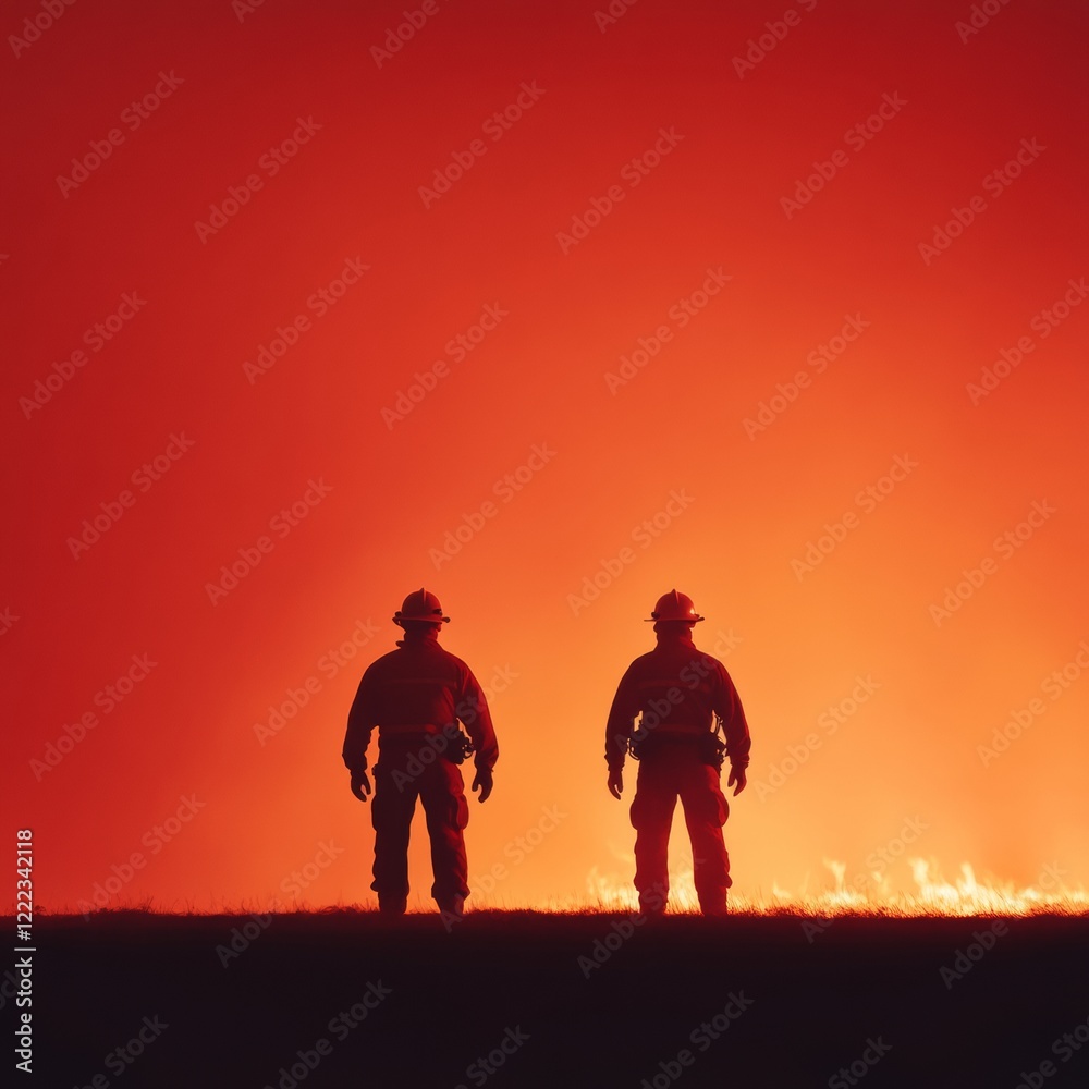 Industrial Heroism Visual Firefighters Silhouetted Against Flames in HDR - Emergency Services Marketing and Community Safety Campaign Industrial Heroism Visual Firefighters Silhouetted Against Flames in HDR - Emergency Services Marketing and Community Safety Campaign