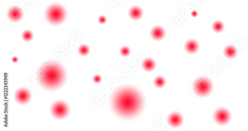 Red blurred spots of varying sizes on white or transparent background. Abstract bokeh effect with soft gradient and smooth focus