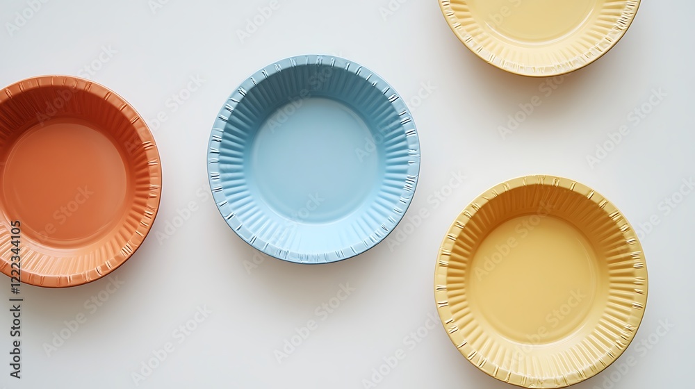 Rows of empty, white pie tins with scalloped edges are presented on a white background Rows of empty, white pie tins with scalloped edges are presented on a white background