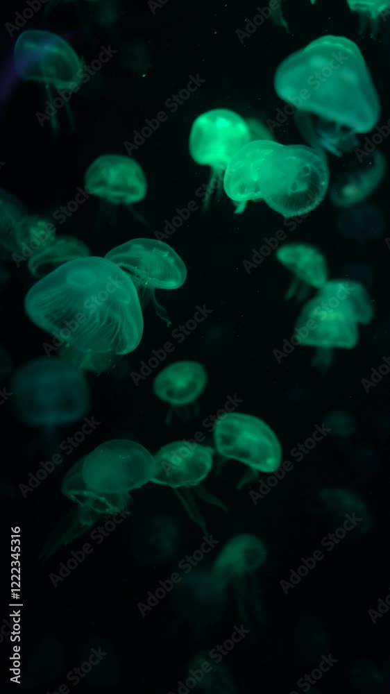 Jellyfish, Sea life in big tank at aquarium. Educated sea life in aquarium.