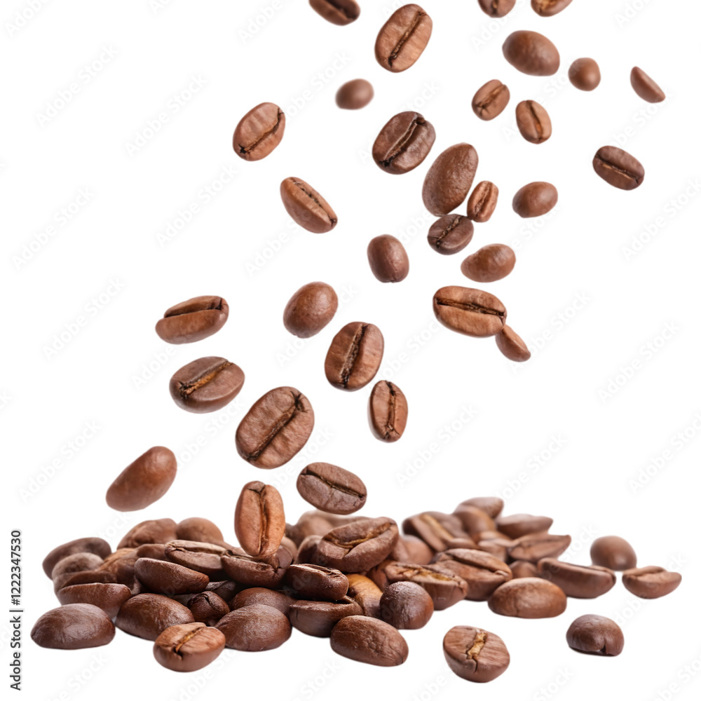 falling coffee beans isolated on transparent background falling coffee beans isolated on transparent background