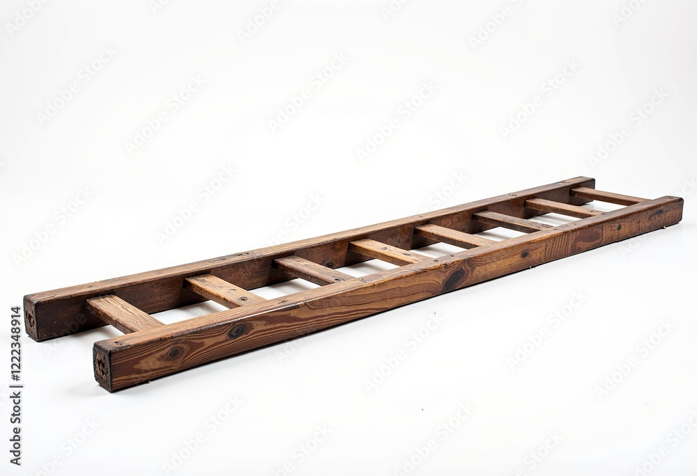 Simple Ladder on Floor: Isolated, Pure White Background, Single Object, Wood, Horizontal View, Ground Level, Interior Design Element, Flat Lay.
Simple Ladder on Floor: Isolated, Pure White Background, Single Object, Wood, Horizontal View, Ground Level, Interior Design Element, Flat Lay.