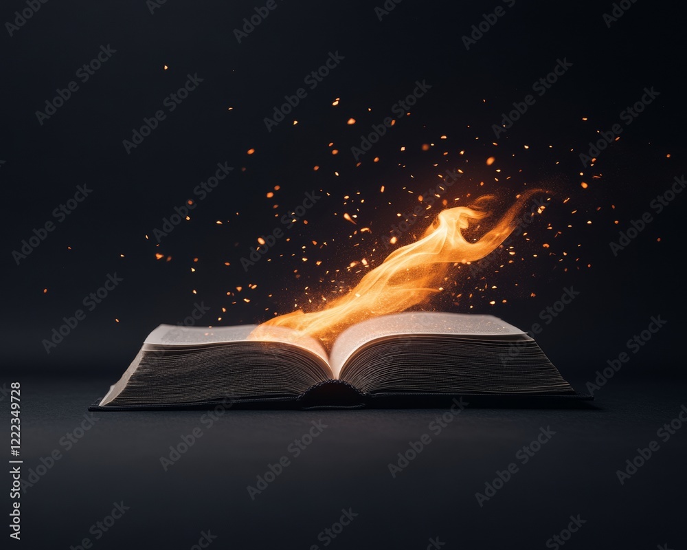 Naklejka premium Vibrant Creative Concept Open Book with Light Burst for Inspirational Storytelling - Dynamic Content Art for Literary Marketing and Publishing Innovation