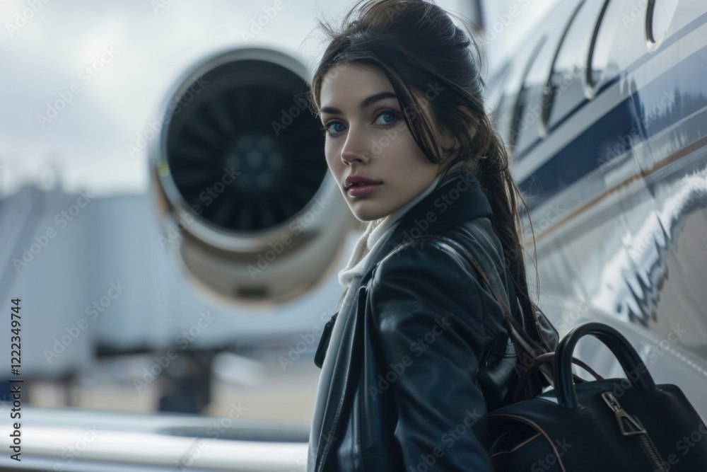 Young Businesswoman Boarding an Airplane for a Business Trip Young Businesswoman Boarding an Airplane for a Business Trip