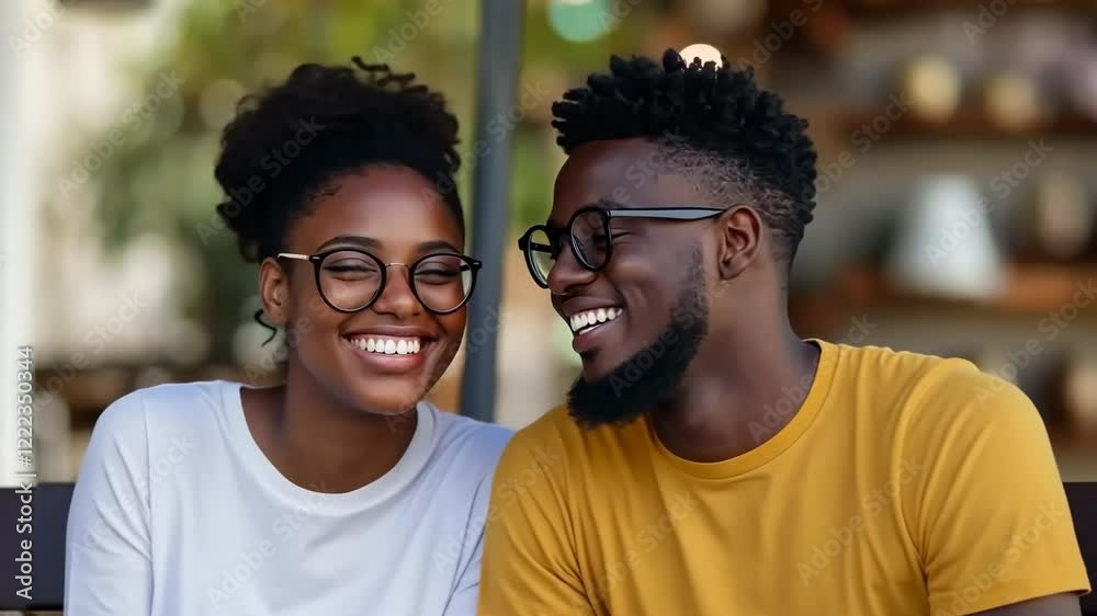 A man and a woman are sitting at a table, smiling at each other A man and a woman are sitting at a table, smiling at each other