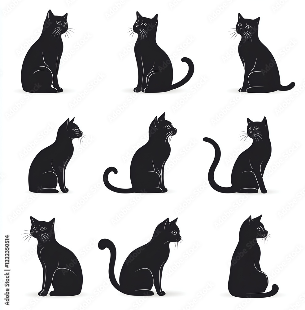 Set of black cat silhouettes, a simple vector illustration on a white background Set of black cat silhouettes, a simple vector illustration on a white background