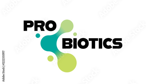 Probiotics bacteria logo with circles connected to each other. Abstract liquid shapes with gradient. Healthy nutrition ingredient for therapeutic purposes. Vector illustration