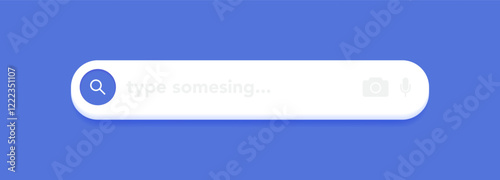 Minimalistic search bar with a rounded design on blue background. Web ui design element for web site or browsers. Text field and search button. Vector illustration.