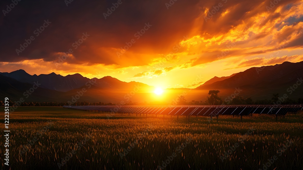 custom made wallpaper toronto digitalSerene Sunset Over Fields and Solar Panels in Mountain Landscape