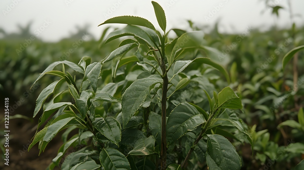 Lush Green Tea Plantation Leaves Close Up Lush Green Tea Plantation Leaves Close Up