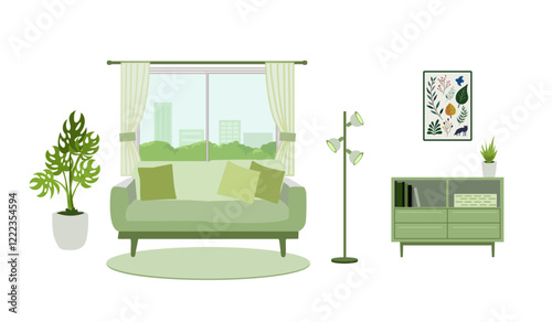 ソファーやキャビネットのあるおしゃれなリビングルーム