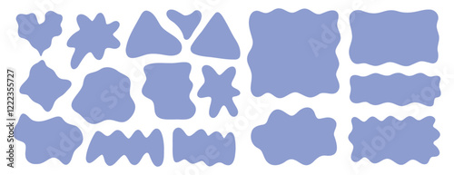 Abstract organic liquid shapes. Irregular fluid flat shapes. Random wavy oval spots and curvy elements. Smooth rectangle box set