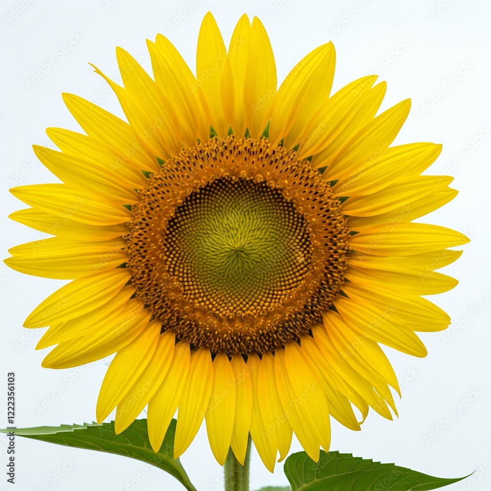 Naklejka premium A vibrant sunflower against a stark white background.