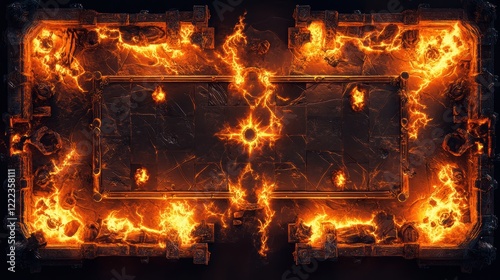 Dark Battlemap Design Featuring a Sacrificial Altar with Flames