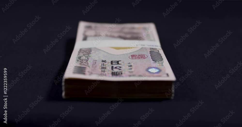 A bundle of bills by Japanese old banknotes tracking shot A bundle of bills by Japanese old banknotes tracking shot