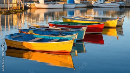 Wallpaper Mural Colorful Fishermen's Boats Moored in Serene Harbor Scenery Torontodigital.ca