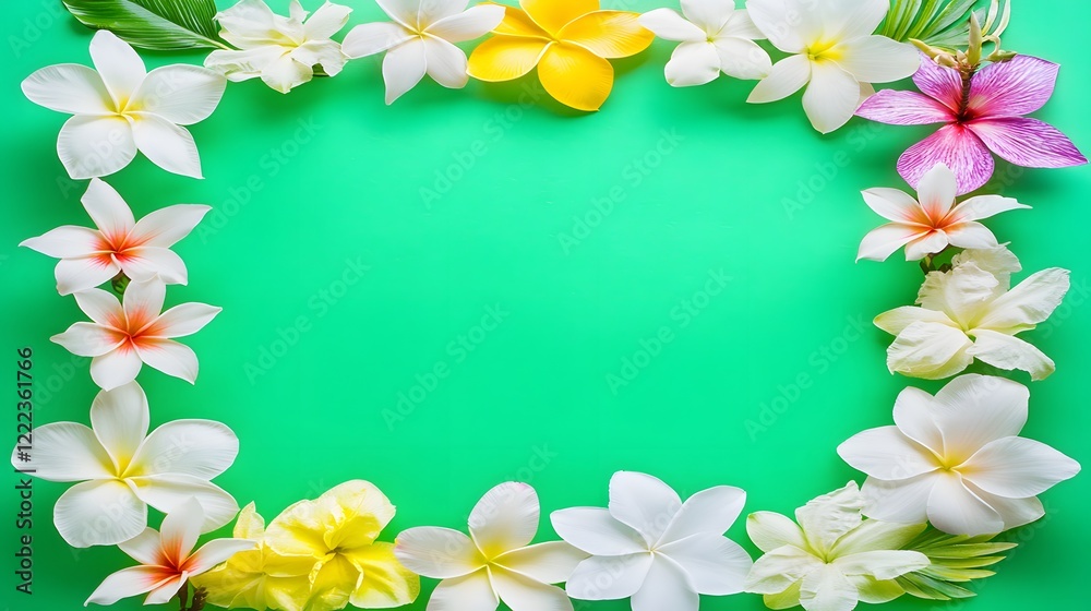 Vibrant Tropical Flower Frame Green Background Vibrant Tropical Flower Frame Green Background