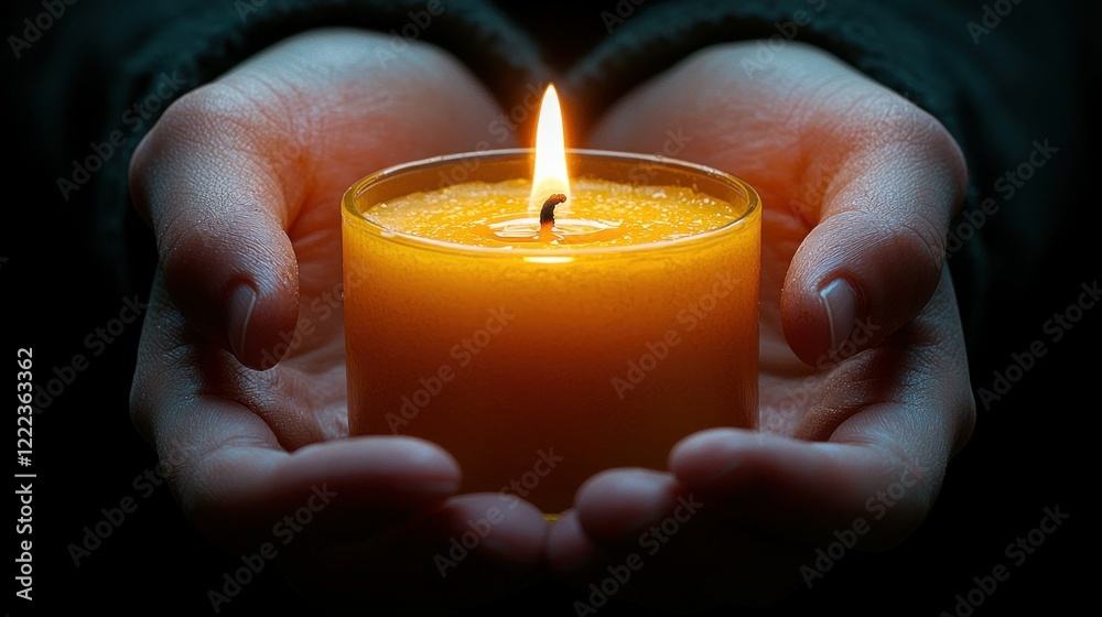 A Glowing Candle Held in Hands: A Symbol of Hope and Remembrance A Glowing Candle Held in Hands: A Symbol of Hope and Remembrance