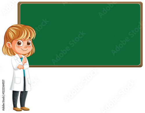 Young Scientist Teaching at Chalkboard