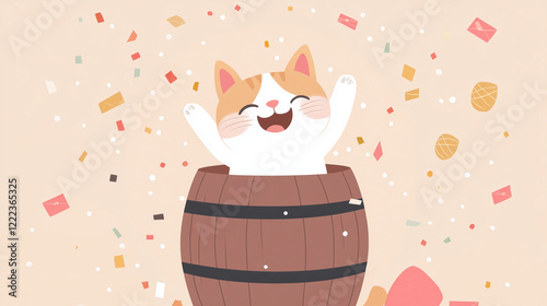 Fastelavn Celebration: Smashing the Cat Barrel, Fun Nordic Tradition in Vibrant Flat Vector Illustration Style photo