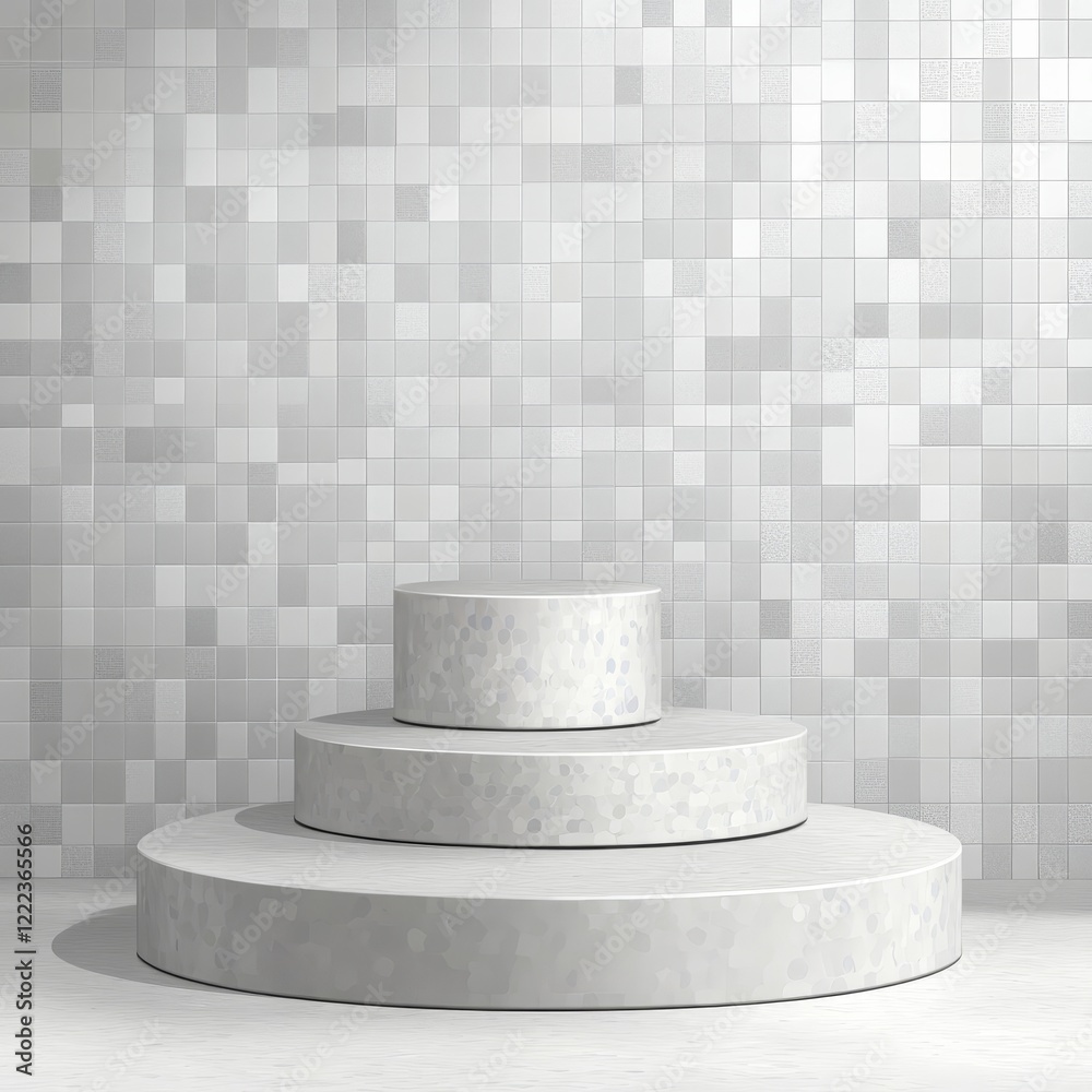 White podium on the background of a mosaic wall. Vector illustration. White podium on the background of a mosaic wall. Vector illustration.