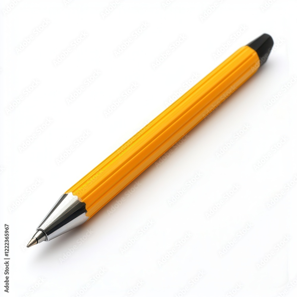 Yellow pen on white background, close-up studio shot Yellow pen on white background, close-up studio shot