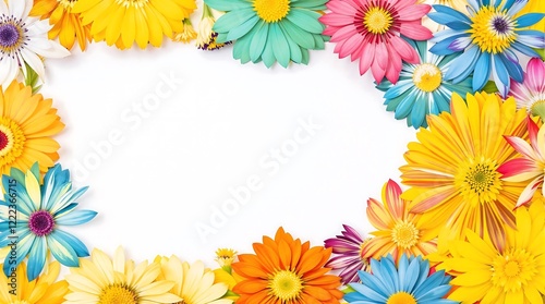 Colorful Floral Frame With Vibrant Flowers on a White Background. generator AI