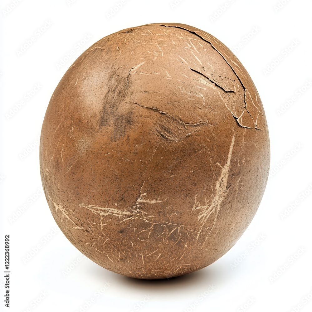 Cracked coconut shell, studio shot, white background, texture Cracked coconut shell, studio shot, white background, texture