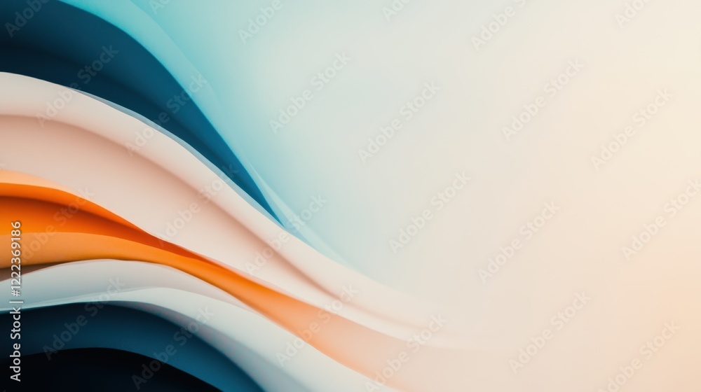 Fototapeta premium Abstract Waves in Soft Blue and Orange Tones Stretching Across a Light Background