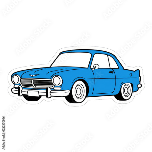 A cartoon-style illustration of a retro blue car.