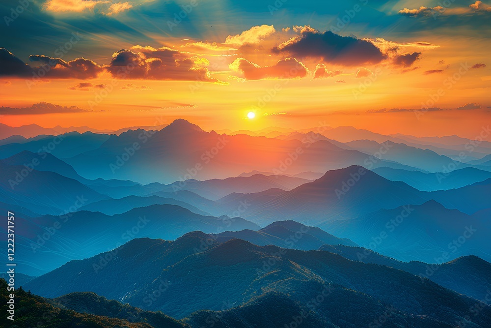 Obraz premium The sun is setting over a mountain range