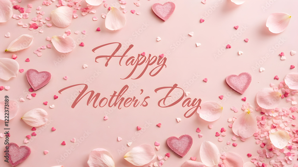 Light Pink Background with Hearts, Petals, and Mother's Day Greeting. Perfect for: Mother's Day, Valentine's Day, baby showers Light Pink Background with Hearts, Petals, and Mother's Day Greeting. Perfect for: Mother's Day, Valentine's Day, baby showers