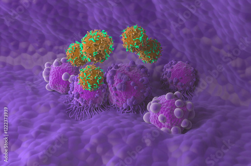 CAR T cell therapy in Pancreatic cancer - isometric view 3d illustration