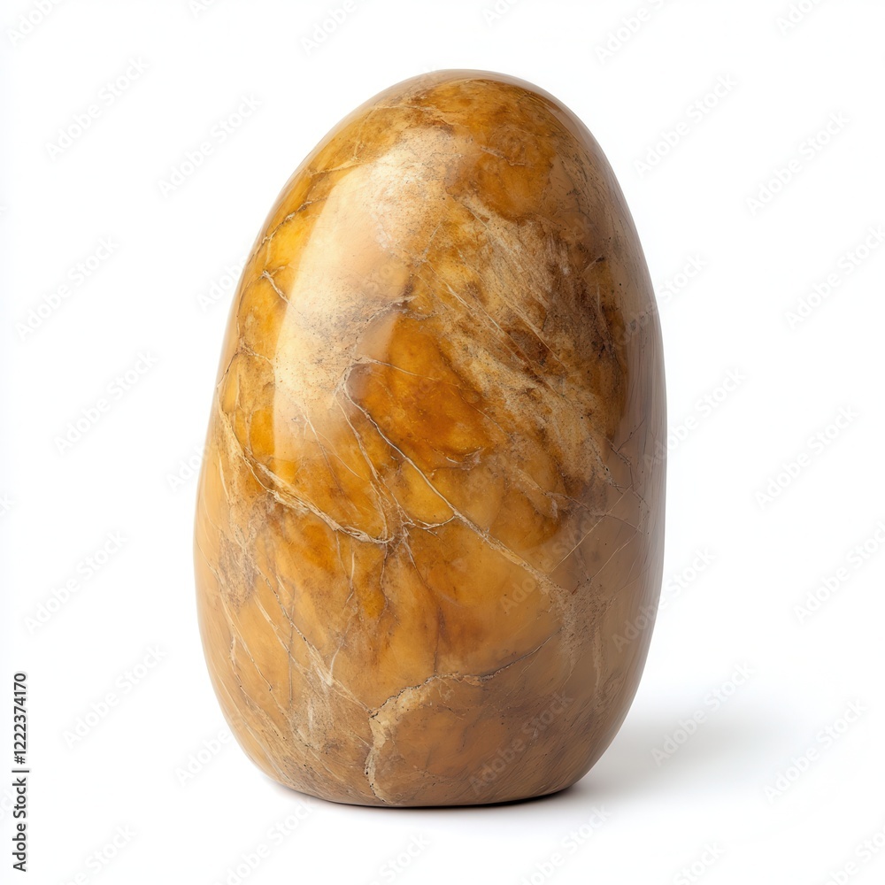Fototapeta premium Polished yellow stone, studio shot, white background, decorative object