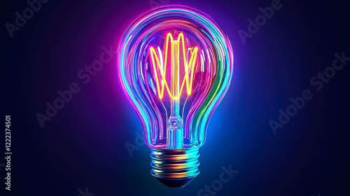 Vibrant Neon Light Bulb with Colorful Glow and Abstract Design