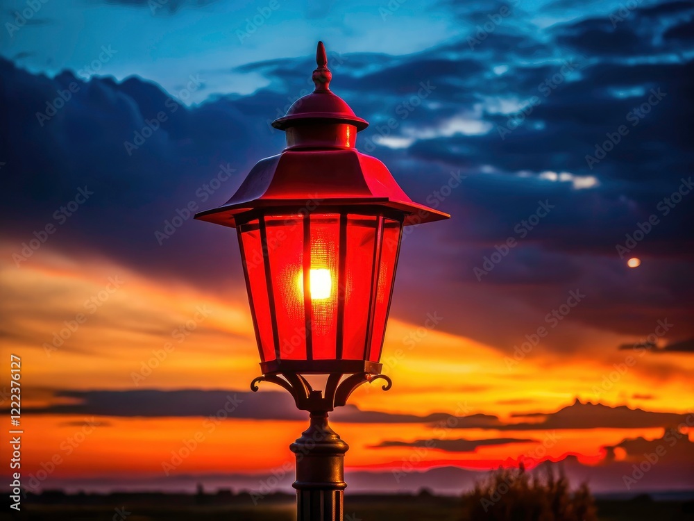 A red lamp's silhouette, dramatically backlit against the night, forms a striking pillar of light. A red lamp's silhouette, dramatically backlit against the night, forms a striking pillar of light.