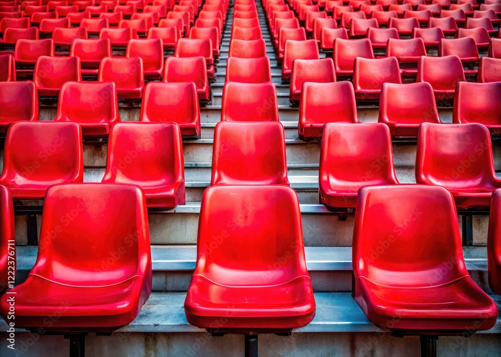 Naklejka premium A red stadium seat, number 23, is the focus of this close-up sports photograph; a powerful image.