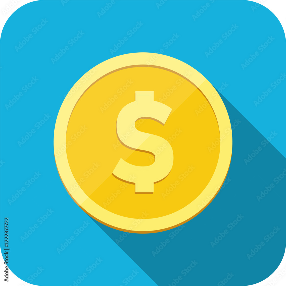 Gold coin, gold coin icon isolated on blue background. Vector, cartoon illustration. Vector. Gold coin, gold coin icon isolated on blue background. Vector, cartoon illustration. Vector.