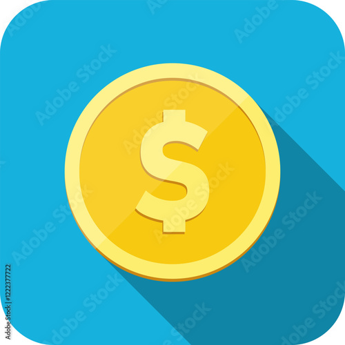 Gold coin, gold coin icon isolated on blue background. Vector, cartoon illustration. Vector.