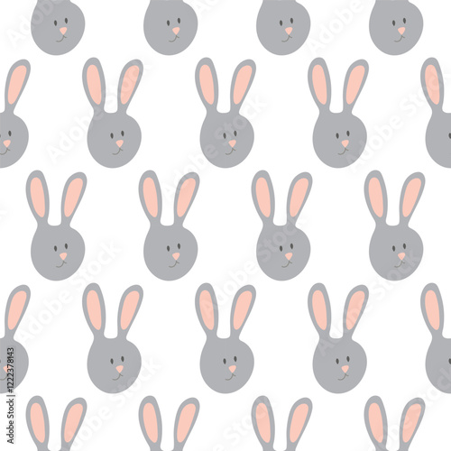 Seamless Pattern with Cute Gray Bunnies on a White Background