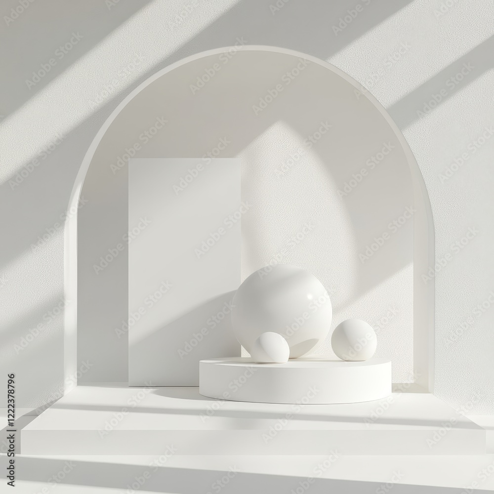 Abstract 3d render of white podium for product presentation with shadow overlay Abstract 3d render of white podium for product presentation with shadow overlay