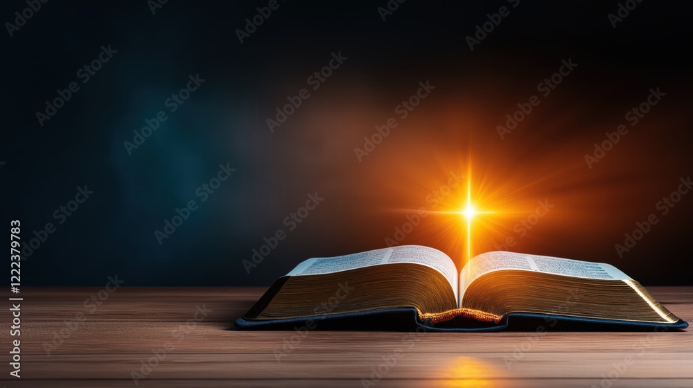 An open book with a glowing cross rising from its pages, symbolizing the Bible bringing light to the world An open book with a glowing cross rising from its pages, symbolizing the Bible bringing light to the world