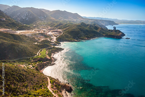 Cuadro en lienzo Sardegna, panorama dall'alto della costa di Masua, nell'Iglesiente, Italia, Euro