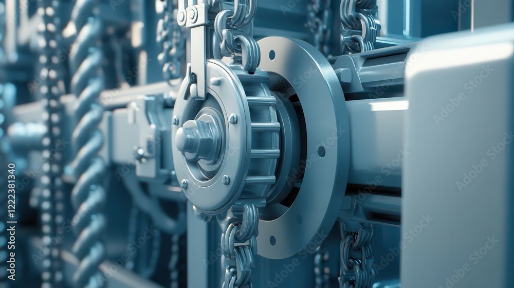 Fototapeta premium Close-up view of intricate machinery with chains and gears, showcasing industrial engineering