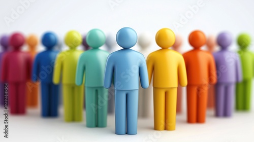 variety of colorful human figures stand closely together, symbolizing diversity and collaboration in a creative workshop focused on teamwork and innovation