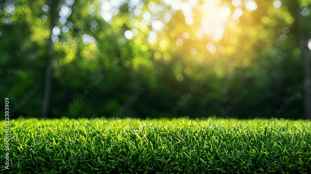 Fototapeta premium Green Grass with Sunlight in Background Creating Natural Atmosphere